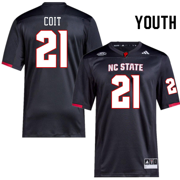 Youth #21 Jalen Coit NC State Wolfpack College Football Jerseys Stitched-Black